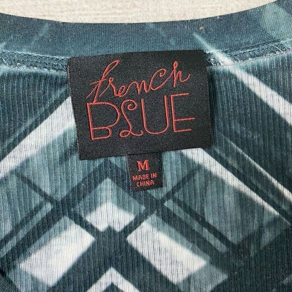 French blue women M v-cut multicolor 3/4 sleeve blouse w/decorative studs - Picture 7 of 10